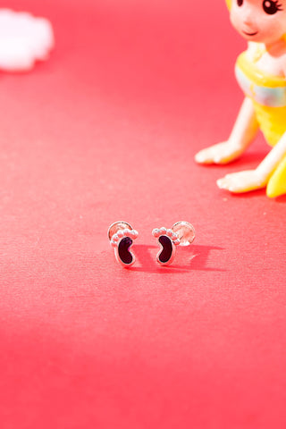 Nipura Sterling Silver Cherry Toes Charm Earrings for Kids, Baby | Black Toes Design |Stylish and Cute Studs for Girls | Ideal Gift for Children