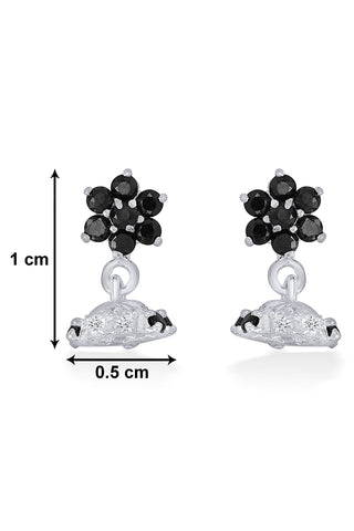 Nipura Sterling Silver Bloom Drop Stud Earrings for Kids, Girls, Baby | Beautiful Black Bloom Design | Ideal Children's Gift | Kids Silver Earrings