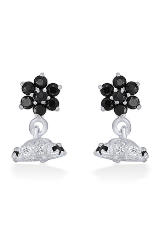 Nipura Sterling Silver Bloom Drop Stud Earrings for Kids, Girls, Baby | Beautiful Black Bloom Design | Ideal Children's Gift | Kids Silver Earrings