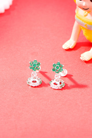 Nipura Sterling Silver Bloom Drop Stud Earrings for Kids, Girls, Baby | Charming Green Bloom Design | Stylish and Elegant for Girls | Ideal Gift for Children