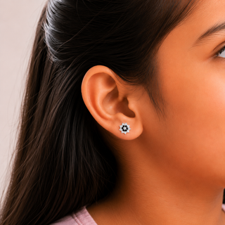 Nipura 925 Sterling Silver Gracie Black  Floral Studs for Kids