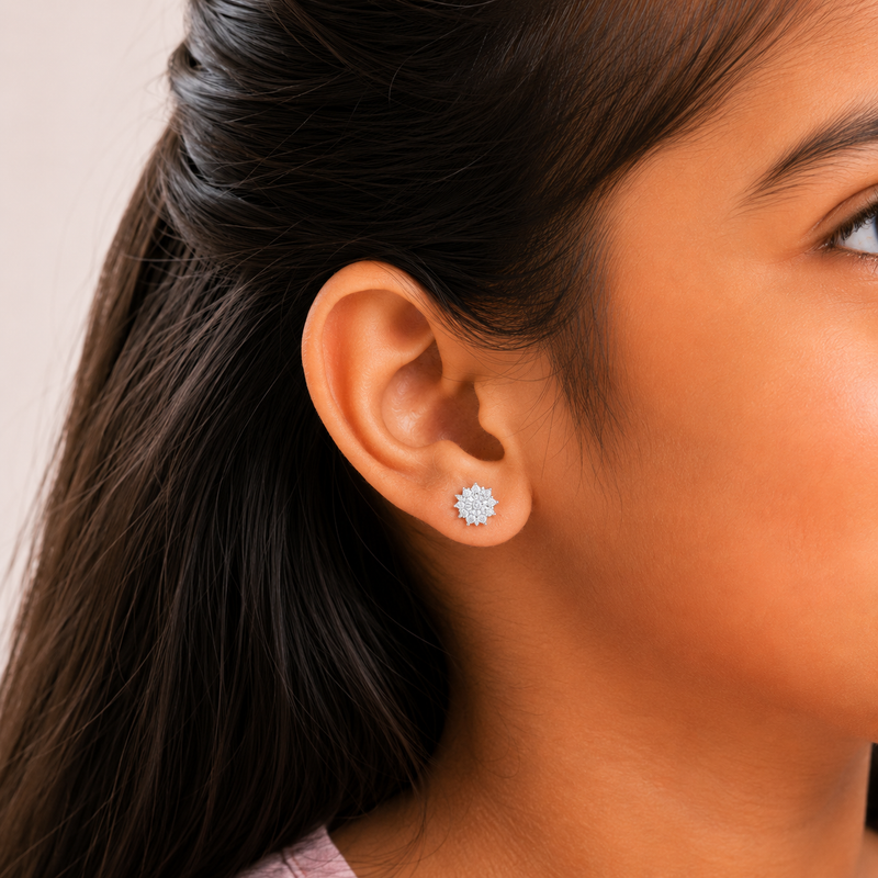 Nipura 925 Sterling Silver Gracie Zircon Floral Studs for Kids