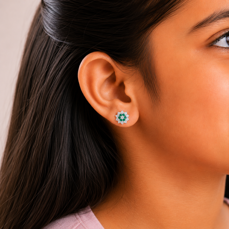 Nipura 925 Sterling Silver Gracie Green Floral Studs for Kids