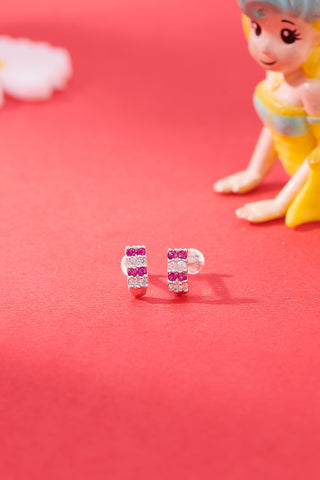 Nipura 925 Sterling Silver Pink-white Twinkling Studs for Kids