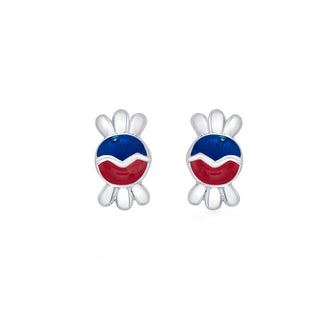 Nipura Sterling Silver Toffee Twinkle Stud Earrings for Girls, Kids, Baby | Red & Blue Toffee Design | Cute and Sparkling Silver Studs for Girls | Ideal Gift for Kids