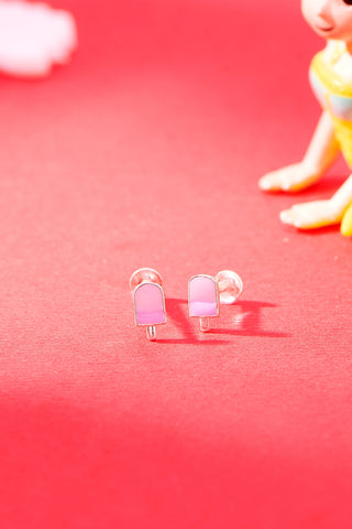 Nipura Sterling Silver Sweet Candy Charm Stud Earrings for Kids, Girls, Baby | Pink Candy Design | Adorable Earrings for Kids |Ideal Gift for Children