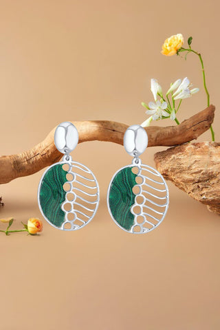 Nipura 925 sterling silver green enamel circular shape earrings