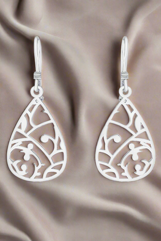 Nipura 925 Sterling Silver Floral Laser-cut Drop Earrings