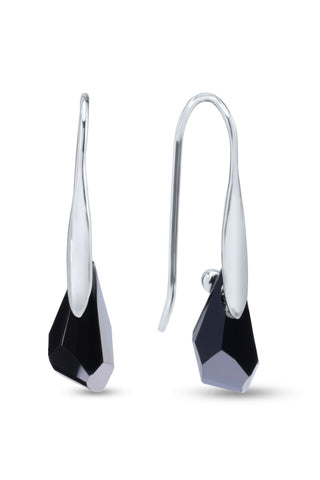 Nipura Certified 925 Sterling Silver Elegant Black Teardrop Austrian Crystal Pendant Earrings Set