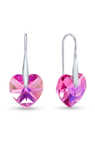 Nipura Certified 925 Sterling Silver Gorgeous Pink Heart-Shaped Austrian Crystal Earrings - A Touch of Elegance  – Lifetime Guaranteed, Skin-Friendly & Tarnish-Resistant - Crystals from Austria