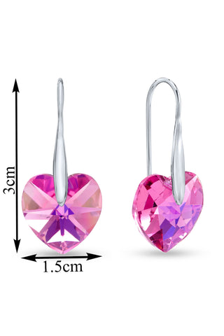 Nipura Certified 925 Sterling Silver Gorgeous Pink Heart-Shaped Austrian Crystal Earrings - A Touch of Elegance  – Lifetime Guaranteed, Skin-Friendly & Tarnish-Resistant - Crystals from Austria