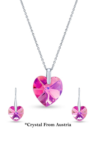 Nipura Certified 925 Sterling Silver Gorgeous Pink Heart-Shaped Austrian Crystal Earrings - A Touch of Elegance  – Lifetime Guaranteed, Skin-Friendly & Tarnish-Resistant - Crystals from Austria