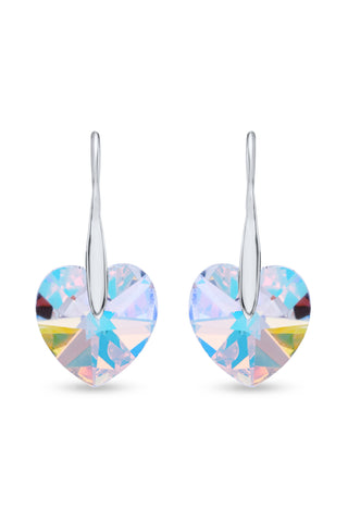 Nipura Certified 925 Sterling Silver multi-coloured heart-shaped Austrian Crystal Drop Dangle Fish Hook Earrings - Tarnish-Resistant & Skin-Friendly - Crystals from Austria