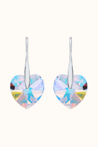 Nipura Certified 925 Sterling Silver multi-coloured heart-shaped Austrian Crystal Drop Dangle Fish Hook Earrings - Tarnish-Resistant & Skin-Friendly - Crystals from Austria