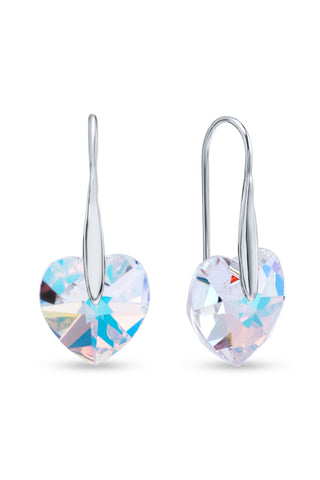 Nipura Certified 925 Sterling Silver multi-coloured heart-shaped Austrian Crystal Drop Dangle Fish Hook Earrings - Tarnish-Resistant & Skin-Friendly - Crystals from Austria