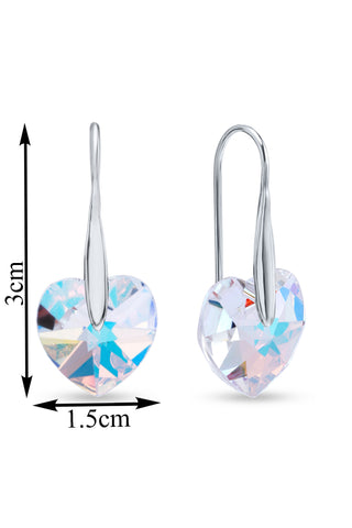 Nipura Certified 925 Sterling Silver multi-coloured heart-shaped Austrian Crystal Drop Dangle Fish Hook Earrings - Tarnish-Resistant & Skin-Friendly - Crystals from Austria