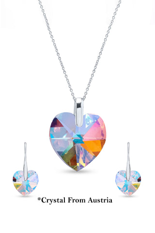 Nipura Certified 925 Sterling Silver Pendant with Chain for Women and Teens with Rainbow Heart-Shaped Austrian Crystal Pendant with free Chain – Tarnish-Resistant & Skin-Friendly - Crystals from Austria