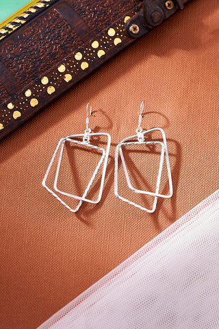 Nipura 925 Sterling Silver Assymetric Rectangle Earrings