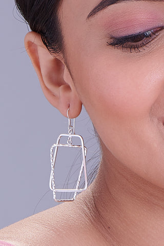 Nipura 925 Sterling Silver Assymetric Rectangle Earrings