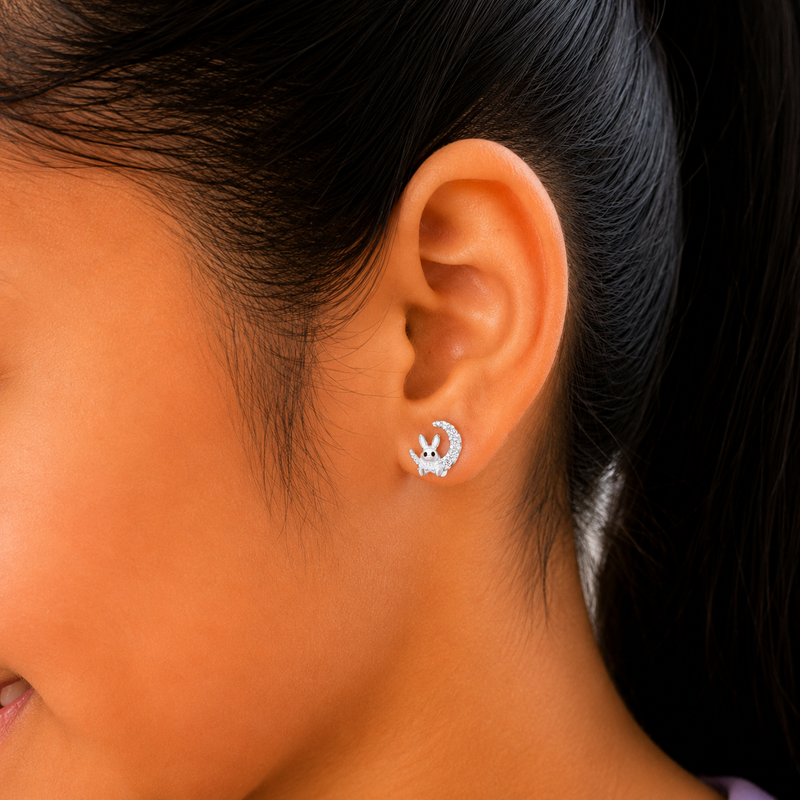 Moonlight Charm 925 Sterling Silver Stud Earrings for Kids