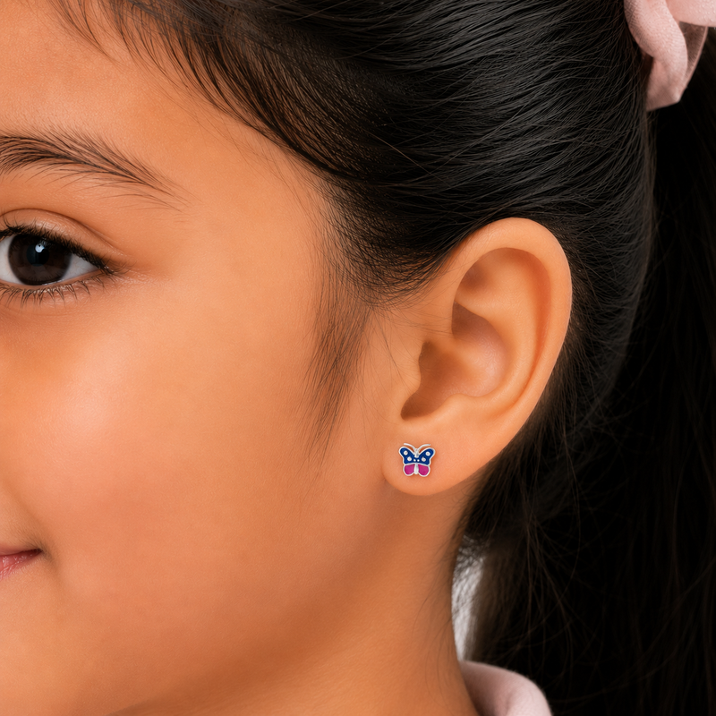 Flutter Bliss 925 Sterling Silver Stud Earrings for Kids