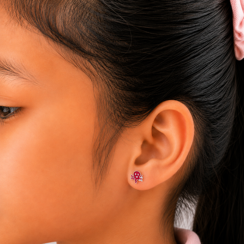 Ocean Octo-Charm 925 Sterling Silver Stud Earrings for Kids