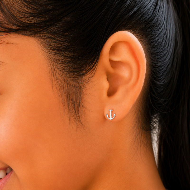 Sea Star Anchor 925 Sterling Silver Stud Earrings for Kids