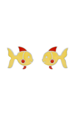 Nipura 925 Sterling Silver Yellow Fishy Charm Stud Earrings for Kids