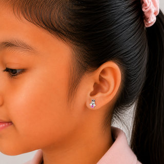 Sleepy Bunny 925 Sterling Silver Kids Stud Earrings