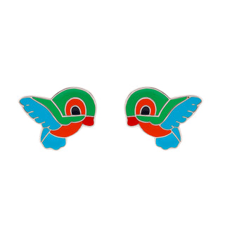 Vibrant Enamel Bird 925 Sterling Silver Stud Earrings