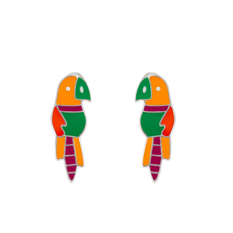 Joyful Charming  Parrot 925 Sterling Silver Stud Earrings