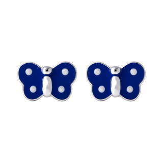 Elegant Blue Enamel Butterfly 925 Sterling Silver Stud Earrings