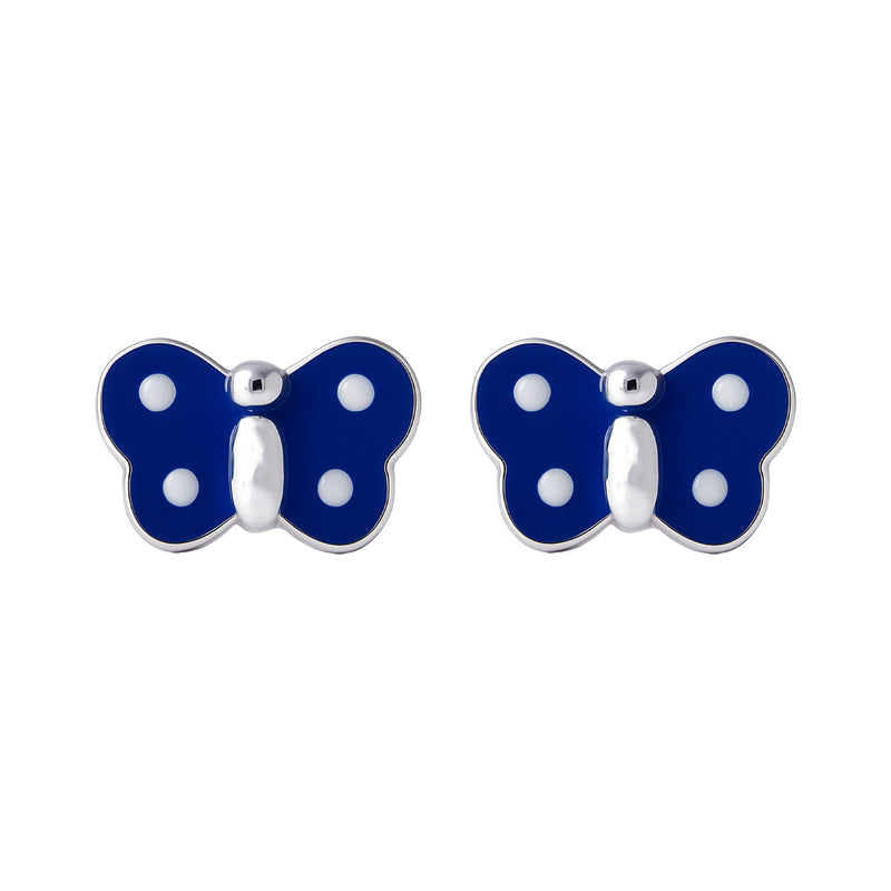Elegant Blue Enamel Butterfly 925 Sterling Silver Stud Earrings