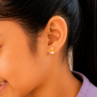 Charming Orange Enamel Giraffe 925 Sterling Silver Stud Earrings for Girl & Kids