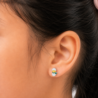 Snowman Enamel Sterling Silver Stud Earrings