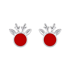 Nipura 925 Sterling Silver Holiday Reindeer Stud Earrings – Festive Red & Silver Christmas Earrings