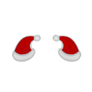 Nipura 925 Sterling Silver  Santa Hat Stud Earrings – Festive Red & White Christmas Holiday Earrings
