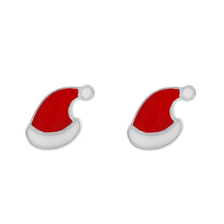 Nipura 925 Sterling Silver  Santa Hat Stud Earrings – Festive Red & White Christmas Holiday Earrings