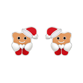 Santa Bear Enamel Sterling Silver Stud Earrings Skin Light