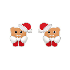 Santa Bear Enamel Sterling Silver Stud Earrings Skin Light