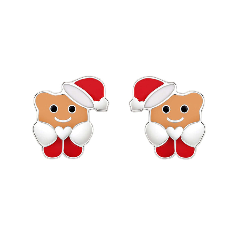 Santa Bear Enamel Sterling Silver Stud Earrings Skin Light