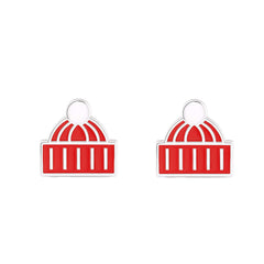 Nipura 925 Sterling Silver  Winter Beanie Stud Earrings – Red & White Cozy Hat Holiday Earrings