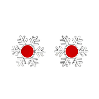 Red Snowflake Sterling Silver Stud Earrings
