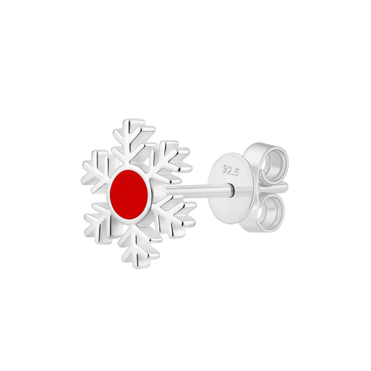 Red Snowflake Sterling Silver Stud Earrings