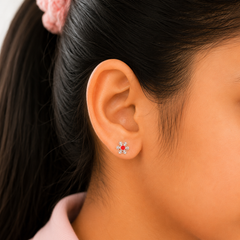 Red Snowflake Sterling Silver Stud Earrings