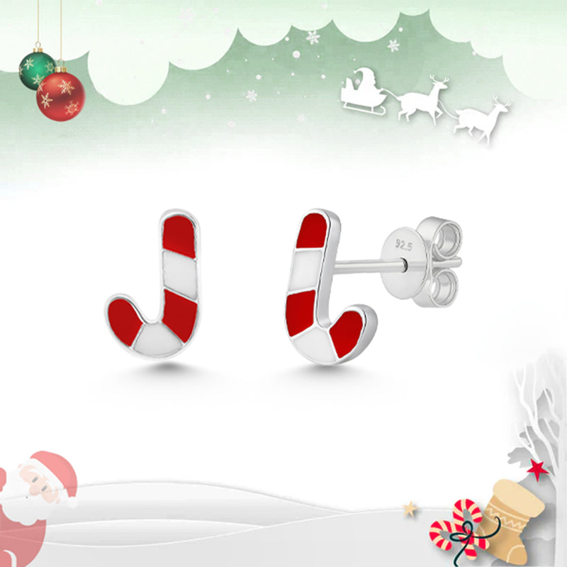 Candy Cane Sterling Silver Stud Earrings