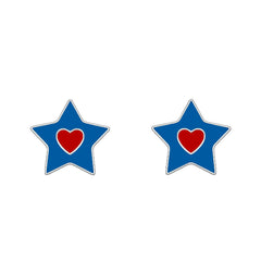 Nipura 925 Sterling Silver Blue Star Heart Earrings