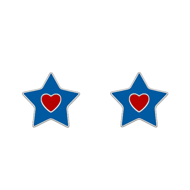 Nipura 925 Sterling Silver Blue Star Heart Earrings