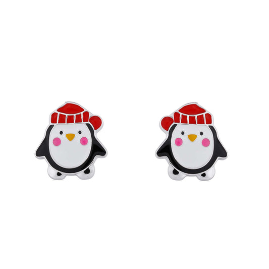Penguin Enamel Stud Earrings – Sterling Silver