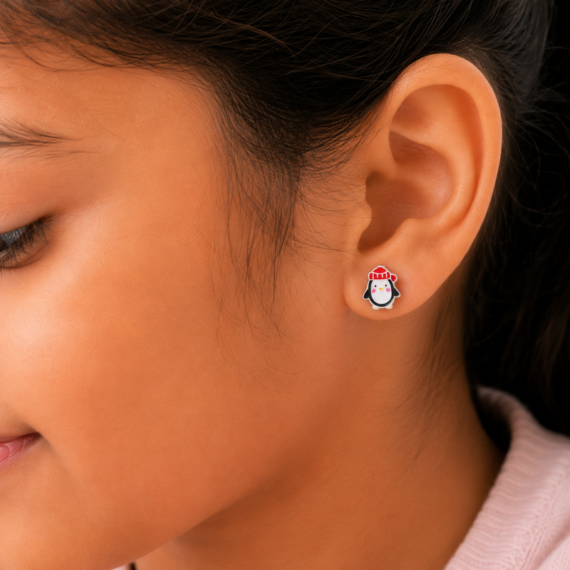 Penguin Enamel Stud Earrings – Sterling Silver